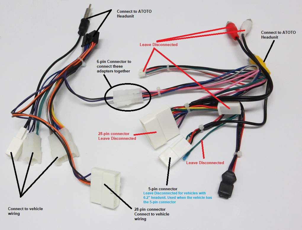 Wiring diagram for how to connect the ATOTO A6 or ATOTO S8